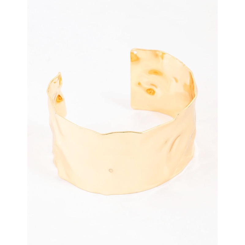 Gold Plated Hammered Wide Wrist Cuff