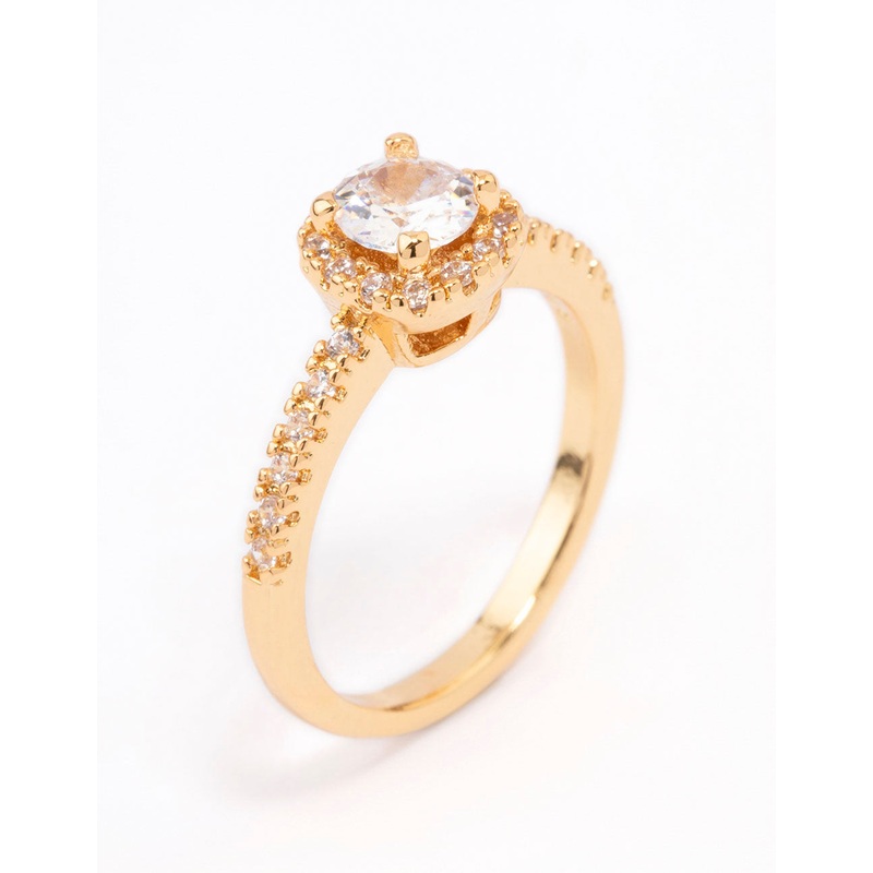 Gold Plated Mini Cushion Cubic Zirconia Engagement Ring