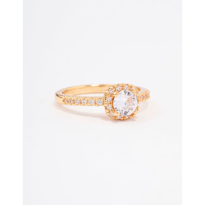 Gold Plated Mini Cushion Cubic Zirconia Engagement Ring