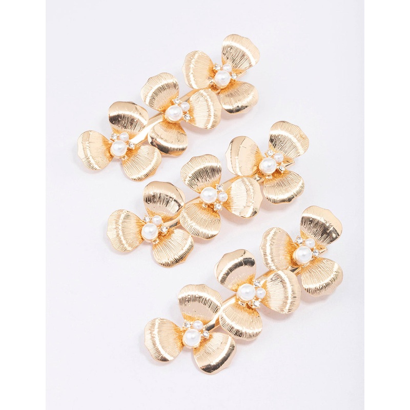 Gold Triple Daisy Hair Clip 3-Pack