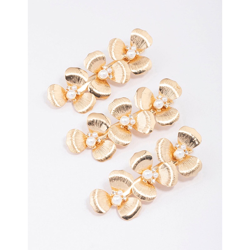 Gold Triple Daisy Hair Clip 3-Pack