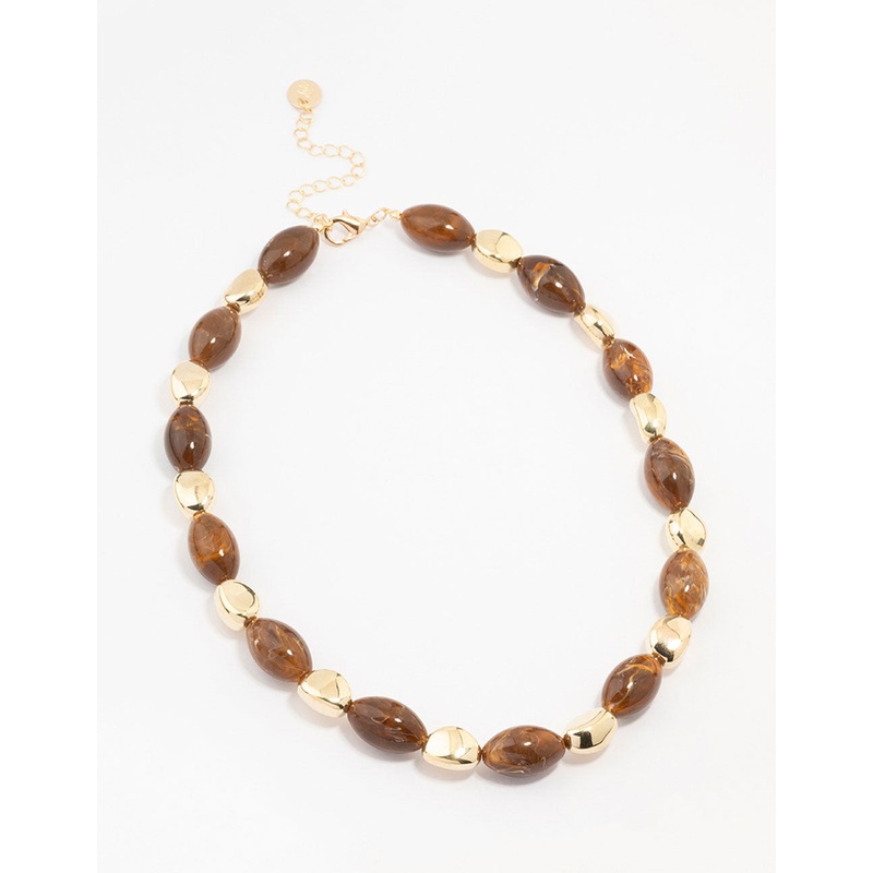 Brown Pearl & Gold Beaded Necklace