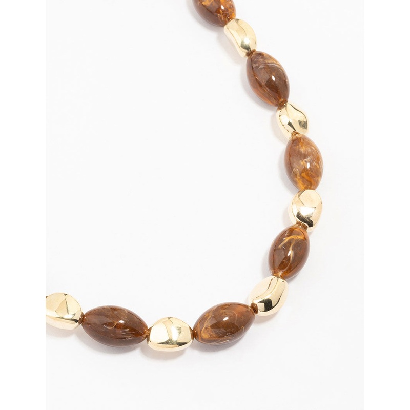 Brown Pearl & Gold Beaded Necklace