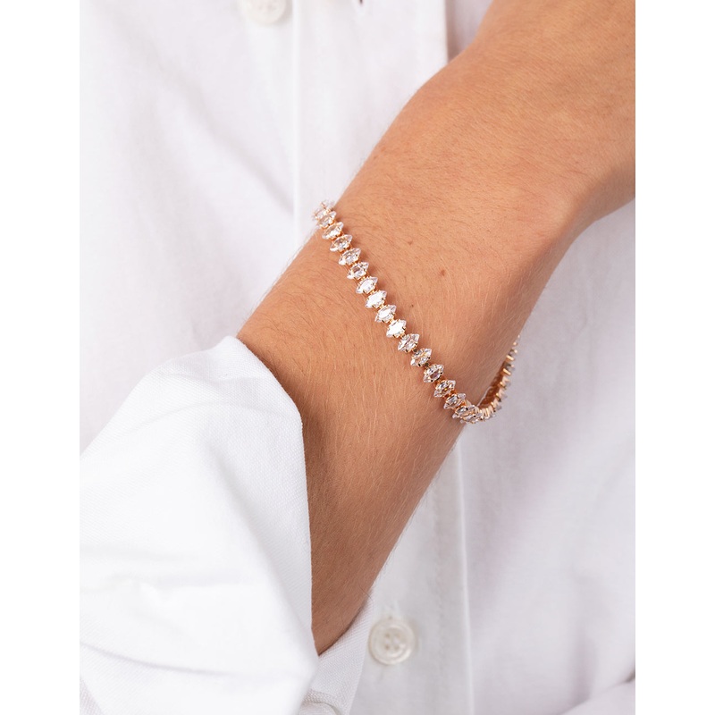 Gold Cubic Zirconia Navette Tennis Bracelet