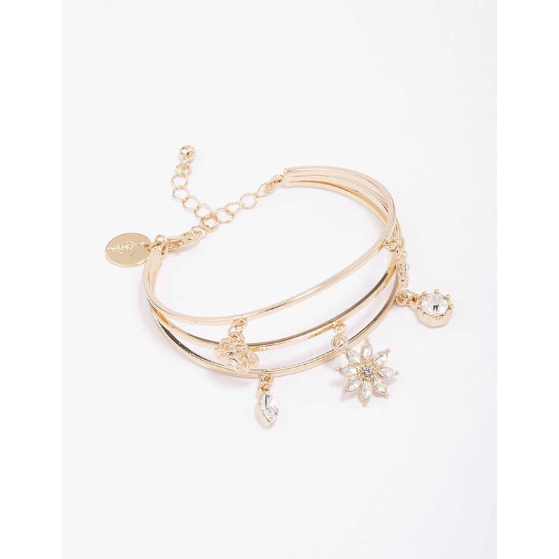 Gold Floral Charm Wrist Cuff