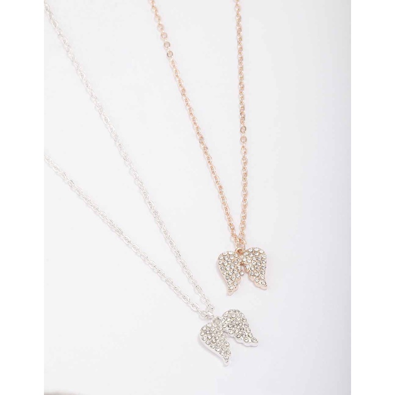 Mixed Metal Diamante Angel Wing Necklace Pack