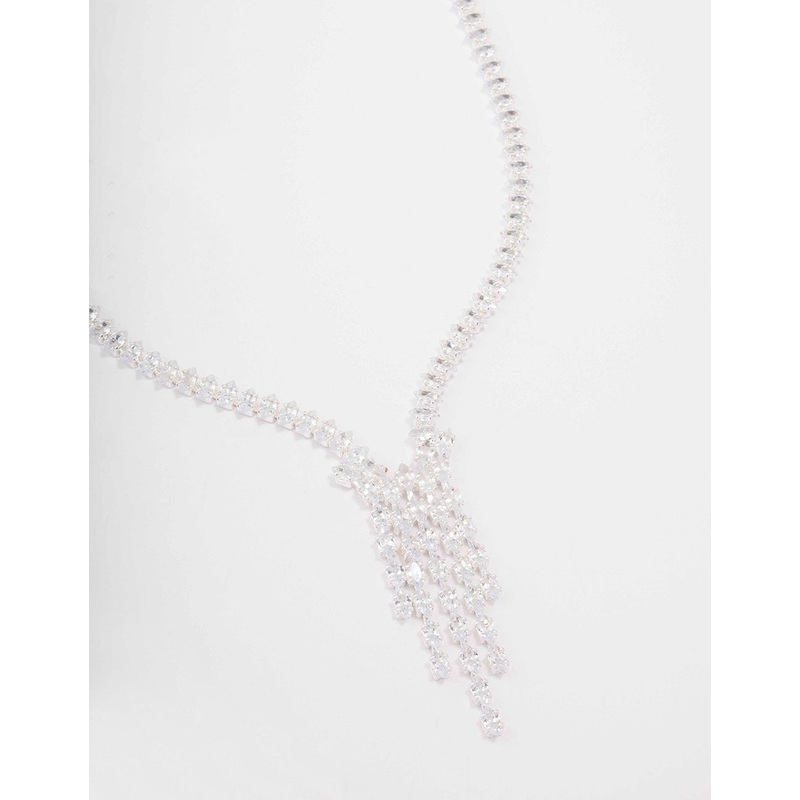 Silver Cubic Zirconia Layered Solitaire Necklace