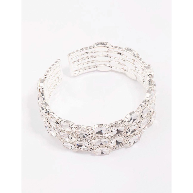 Silver Large Diamante Oval Wrist Cuff