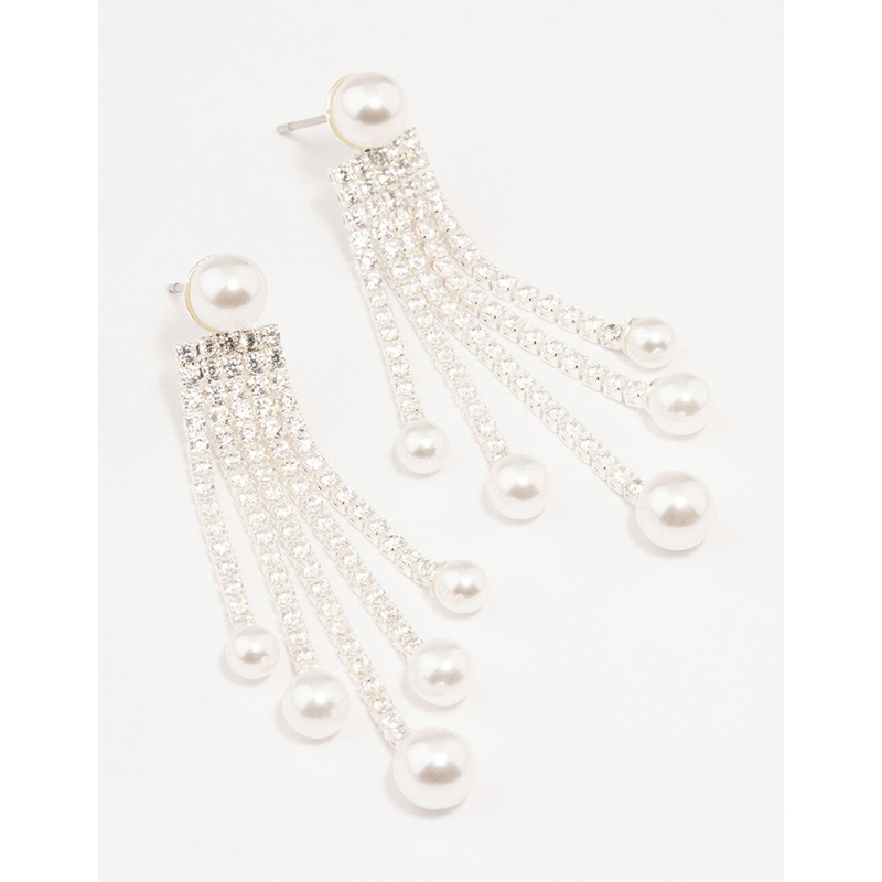 Silver Plated Cup Chain & Pearl Drop Earrings