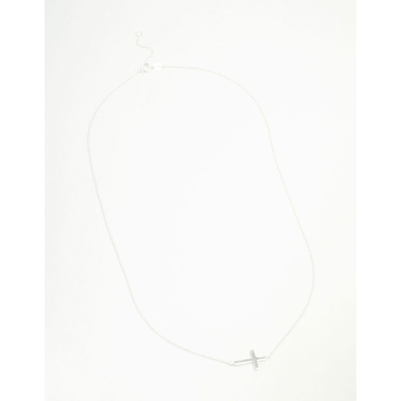 Sterling Silver Large Horizontal Cubic Zirconia Cross Necklace