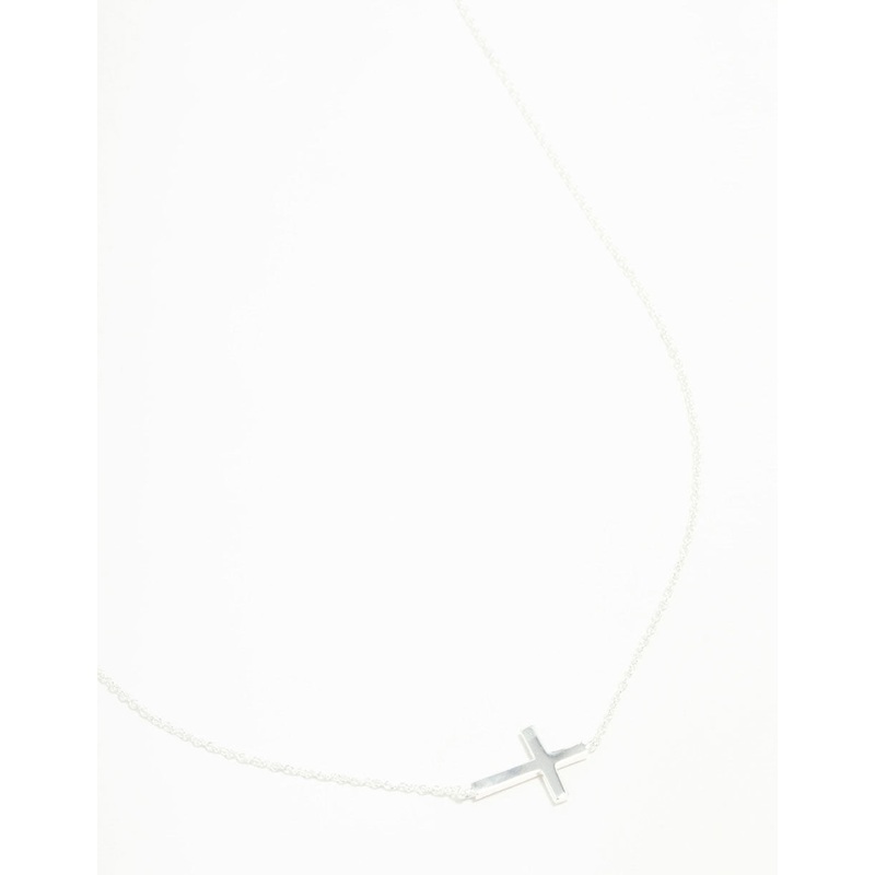 Sterling Silver Large Horizontal Cubic Zirconia Cross Necklace