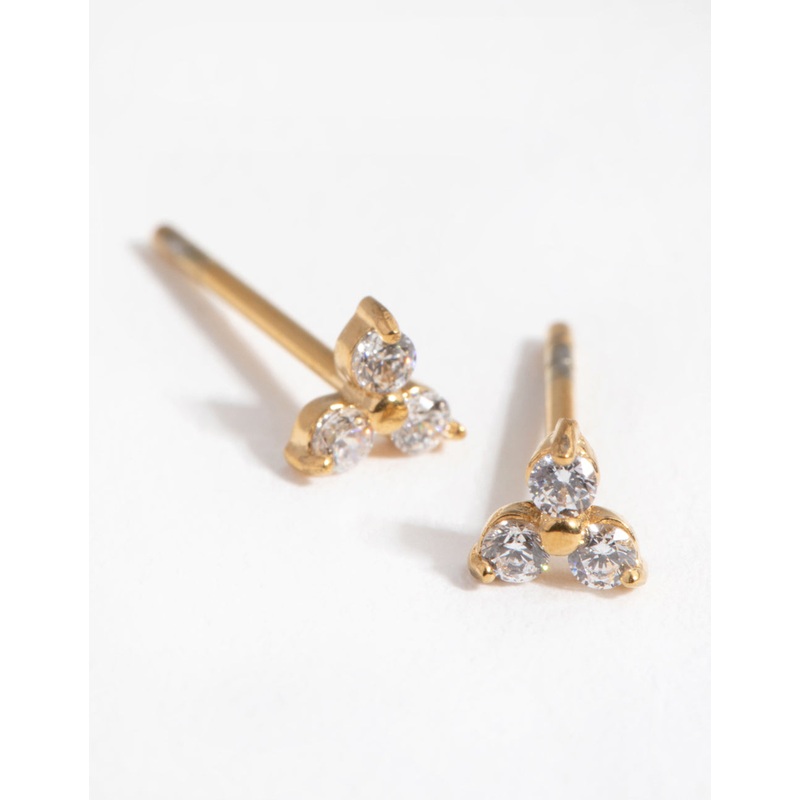 Gold Plated Surgical Steel Cubic Zirconia Trio Cluster Stud Earrings