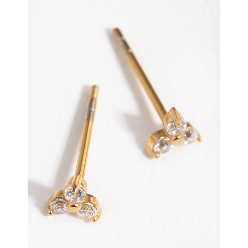 Gold Plated Surgical Steel Cubic Zirconia Trio Cluster Stud Earrings