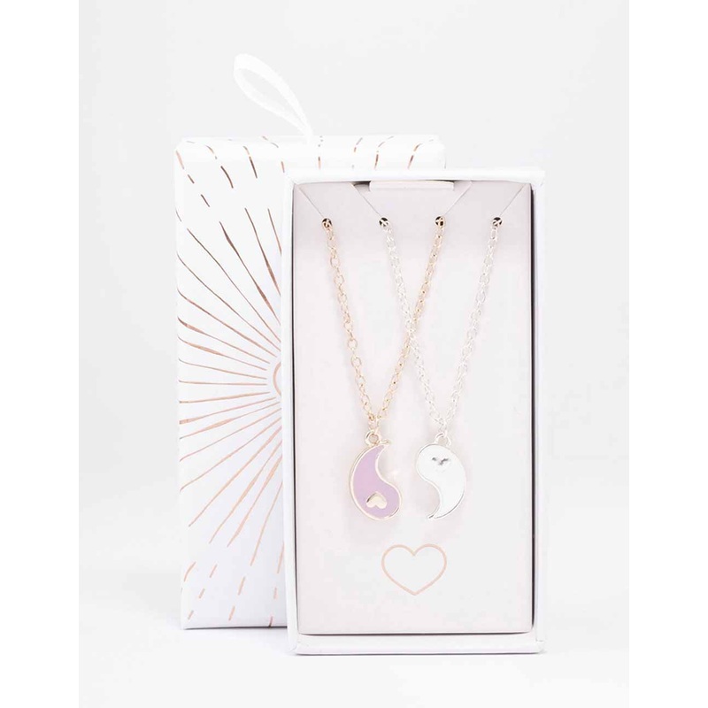 Mixed Metal Heart Yin & Yang Necklace Pack