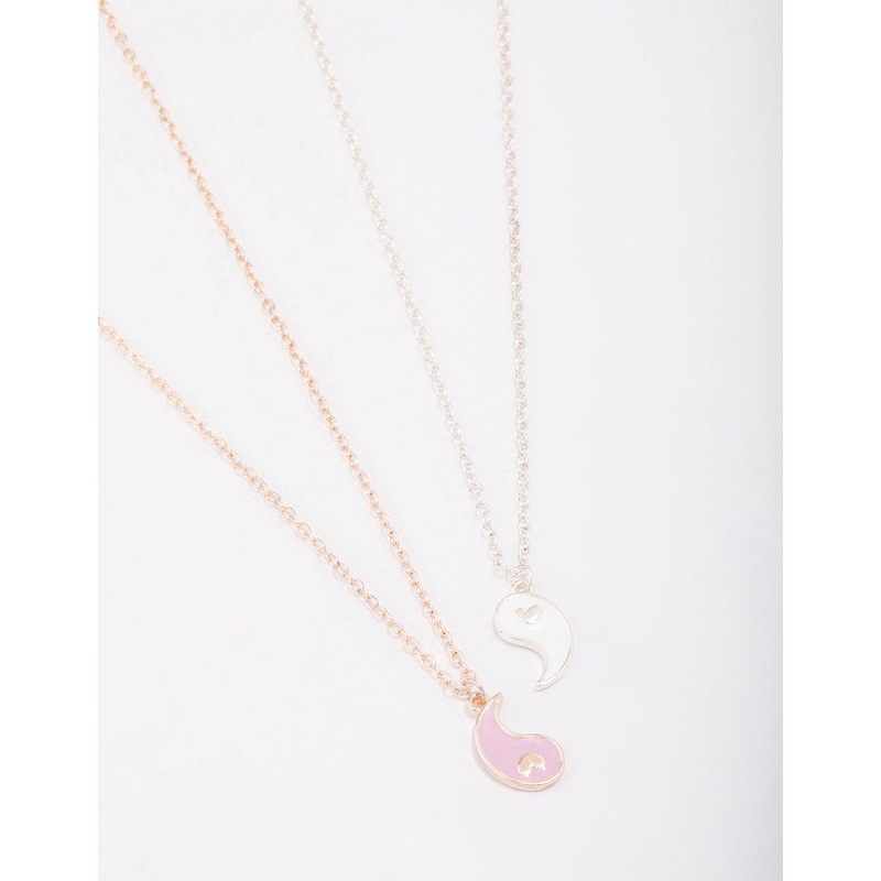 Mixed Metal Heart Yin & Yang Necklace Pack