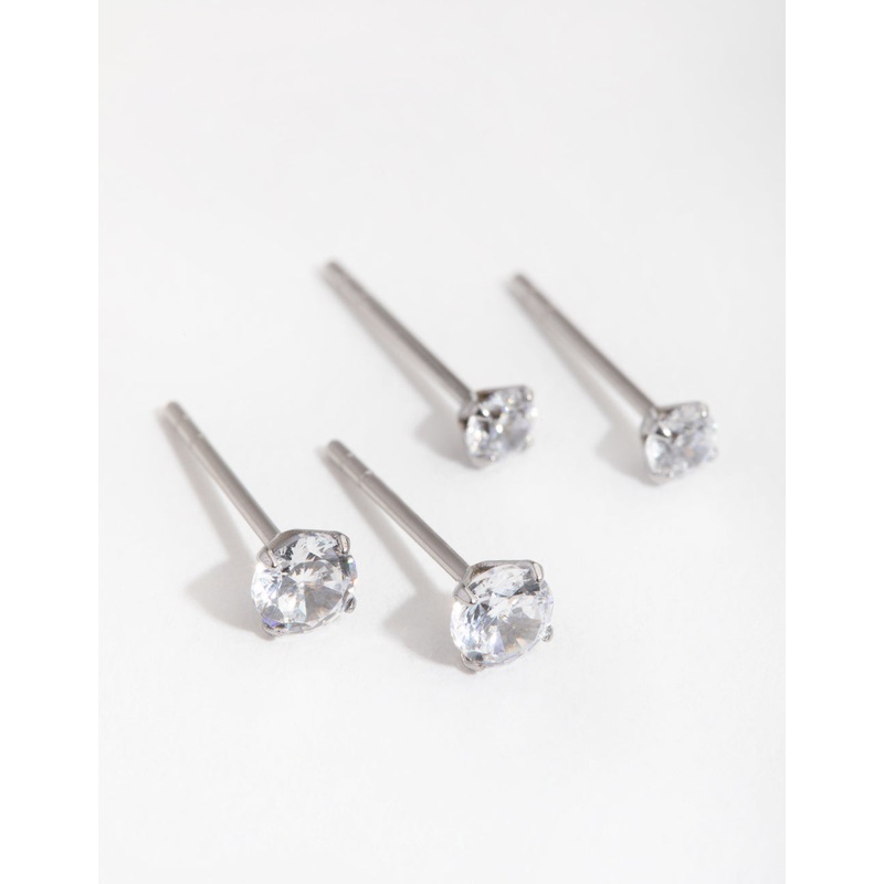 Surgical Steel Graduating Cubic Zirconia Stud Earrings 2-Pack