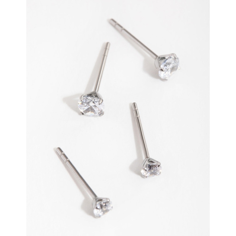 Surgical Steel Graduating Cubic Zirconia Stud Earrings 2-Pack