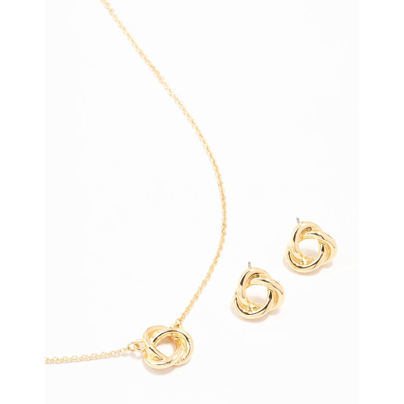 Gold Knotted Necklace & Stud Earrings Set