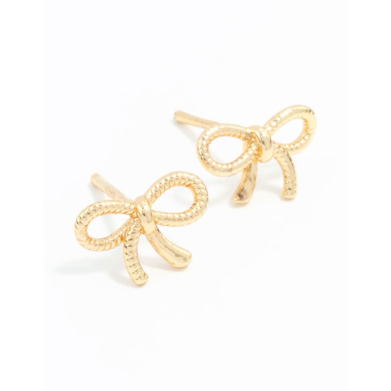 Gold Plated Sterling Silver Textured Bow Stud Earrings