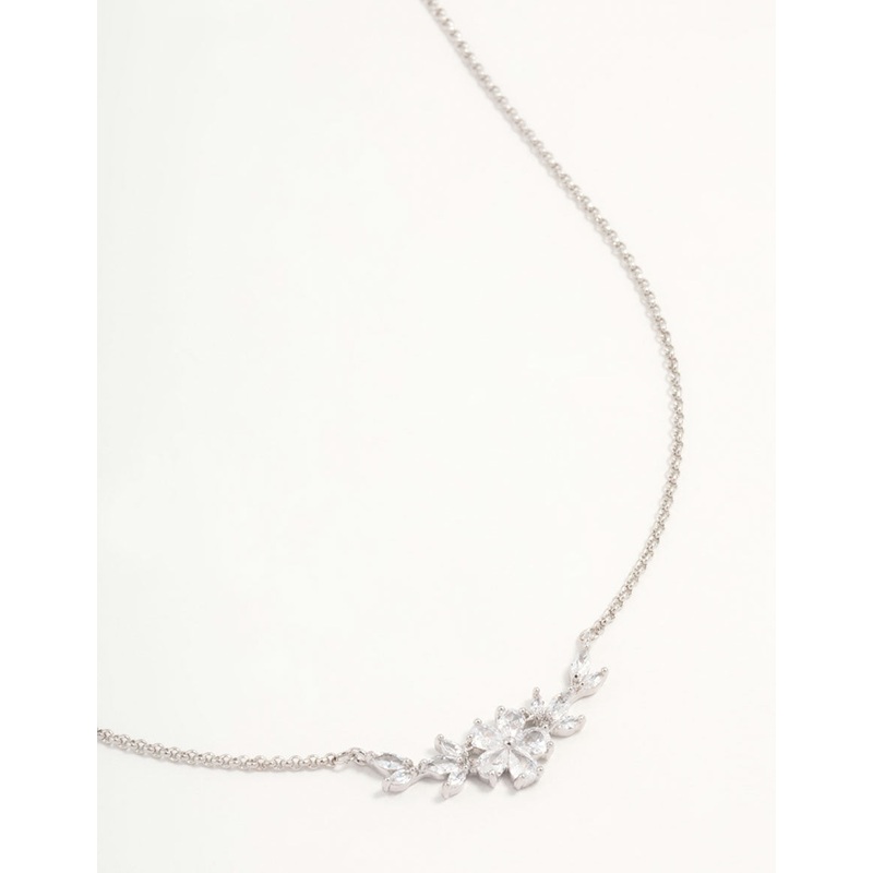 Silver Cubic Zirconia Flower & Vine Necklace