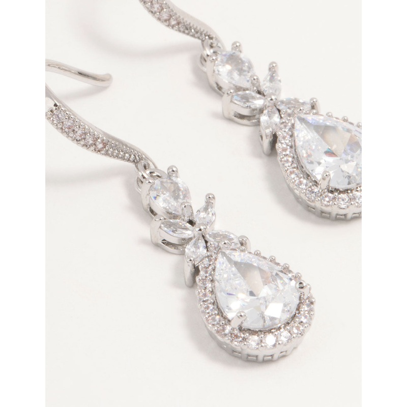 Silver Cubic Zirconia Halo Hook Earrings
