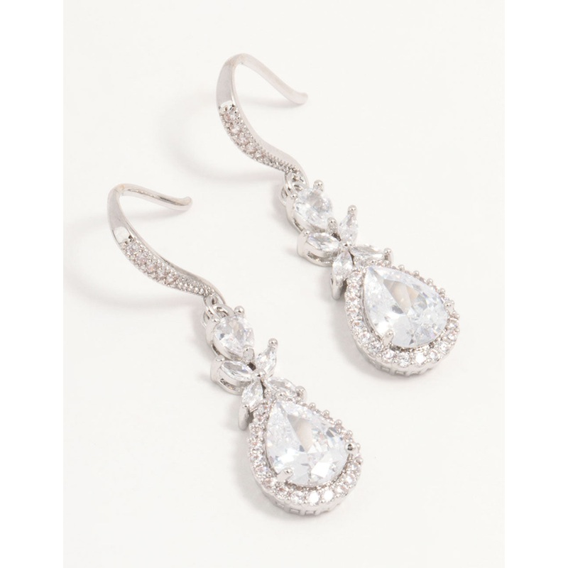 Silver Cubic Zirconia Halo Hook Earrings