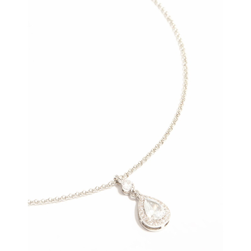Silver Pear Cubic Zirconia Pendant Necklace