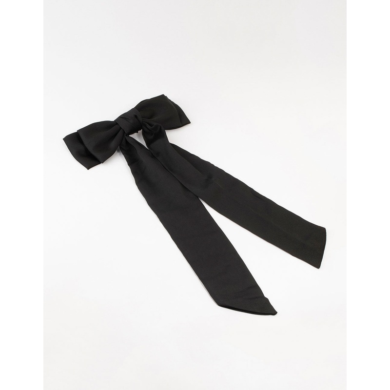 Black Relaxed Fabric Extra Long Bow Clip