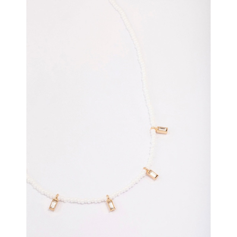 Gold Pearl Baguette Droplet Necklace