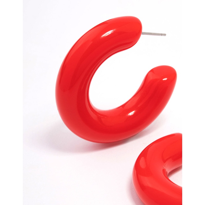 Red Chubby Hoop Earrings