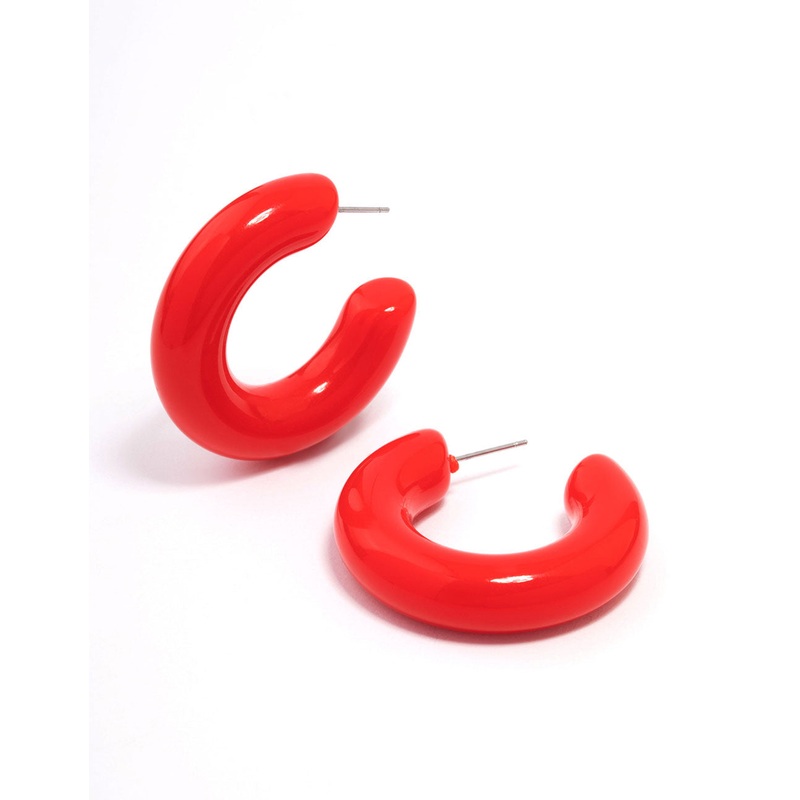 Red Chubby Hoop Earrings