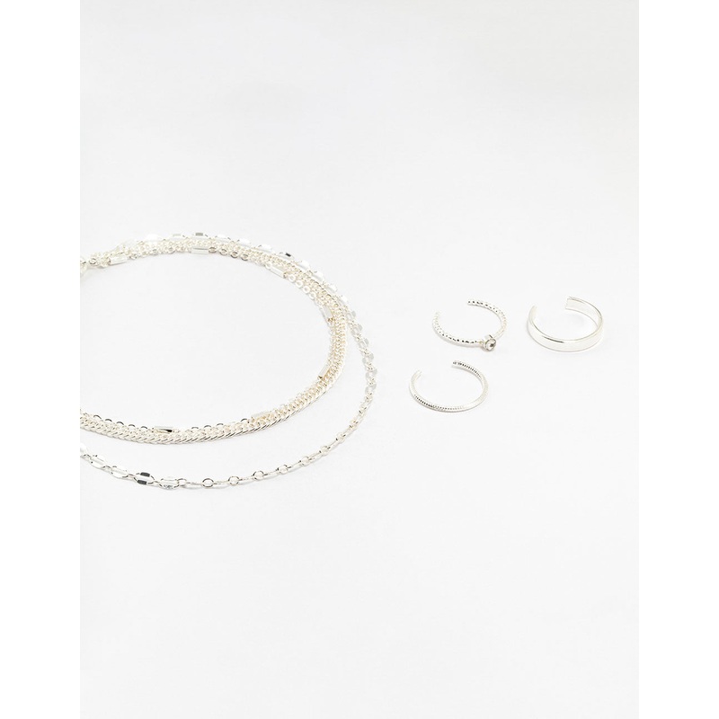 Silver Dumbell Anklet & Toe Rings Set