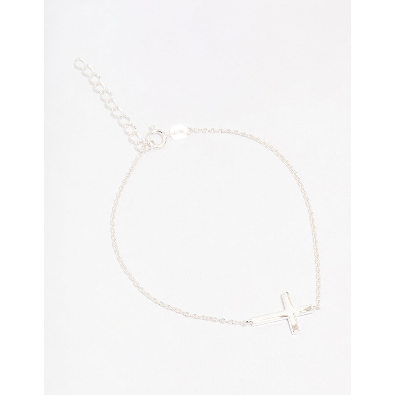 Sterling Silver Horizontal Cross Bracelet
