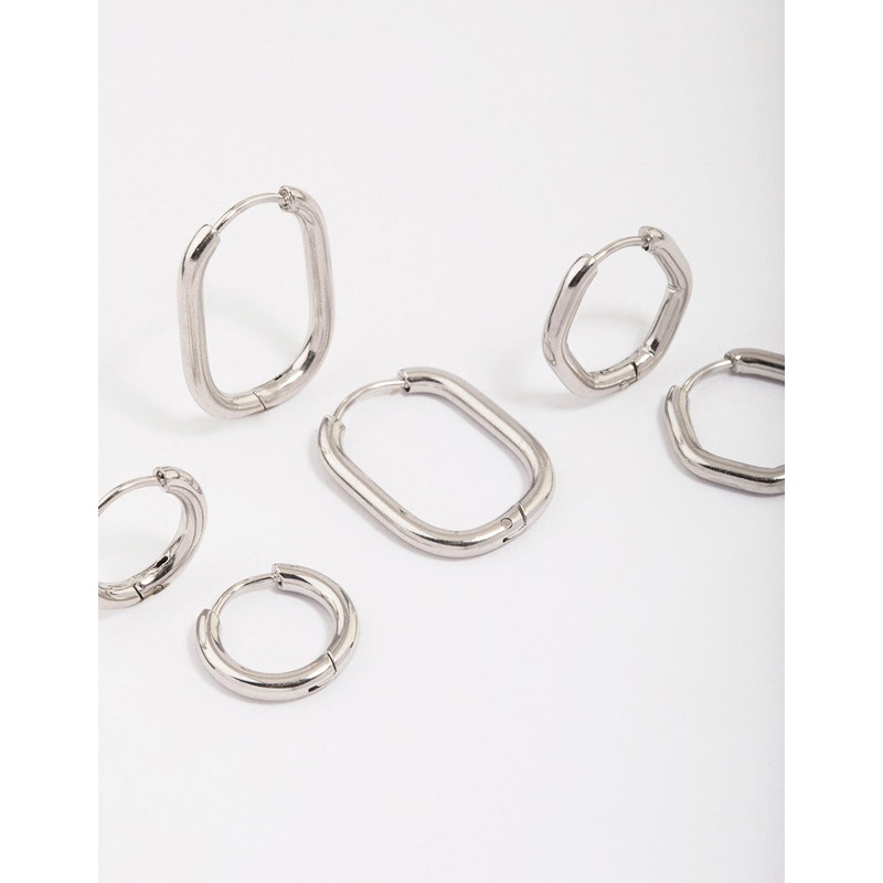 Surgical Steel Geometric Modern Hoop Earring 3-Pack