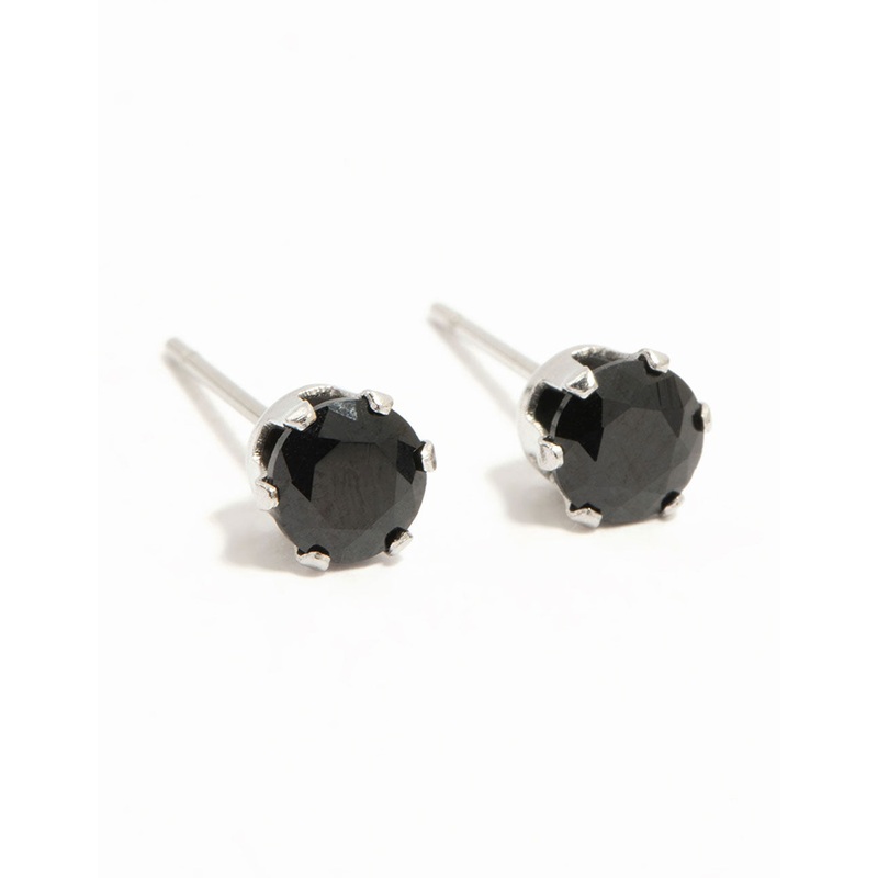 Waterproof Black Diamante Stainless Steel  Stud Earrings