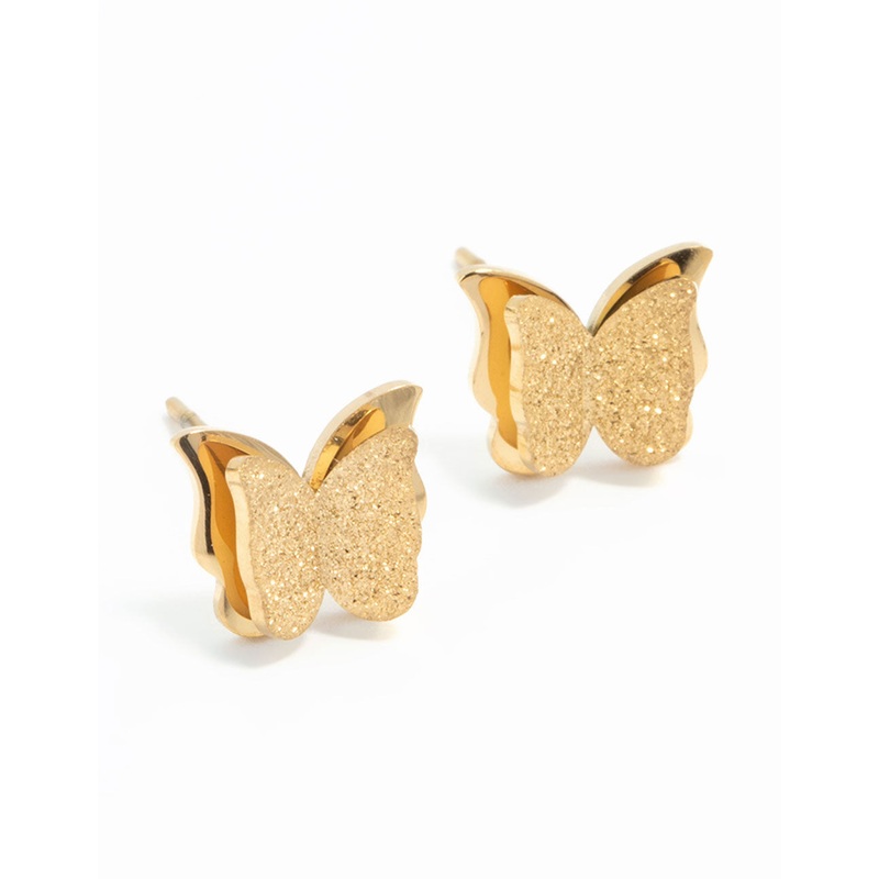 Waterproof Gold Plated Stainless Steel Butterfly Stud Earrings
