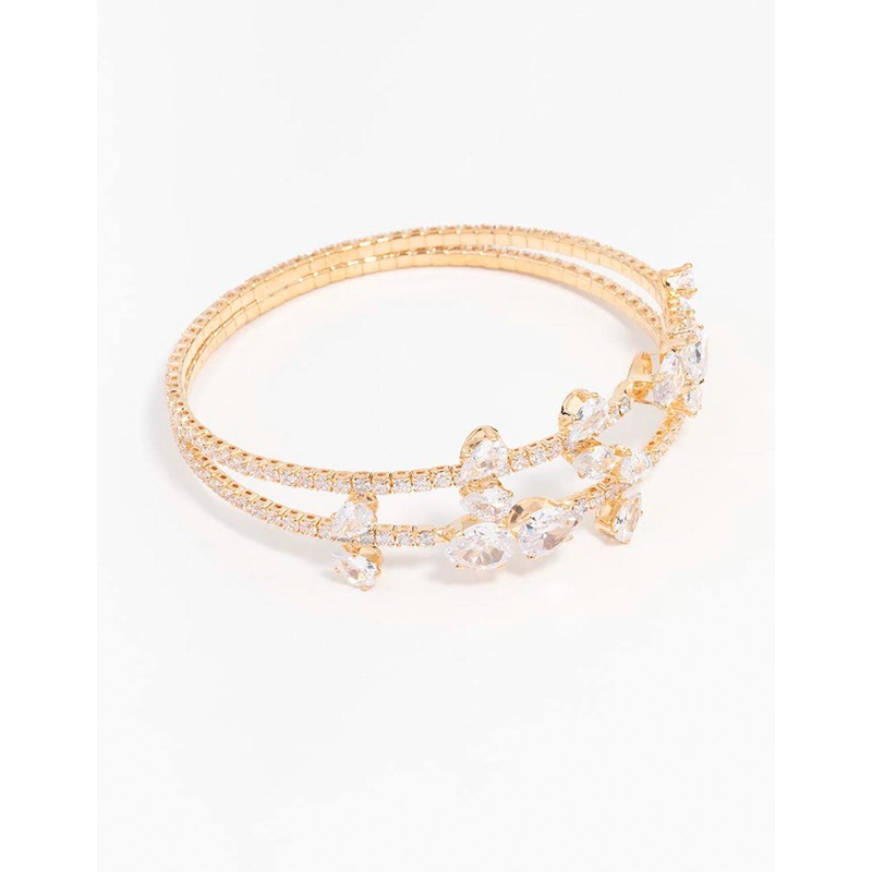 Cubic Zirconia Gold Leaf Bangle Bracelet