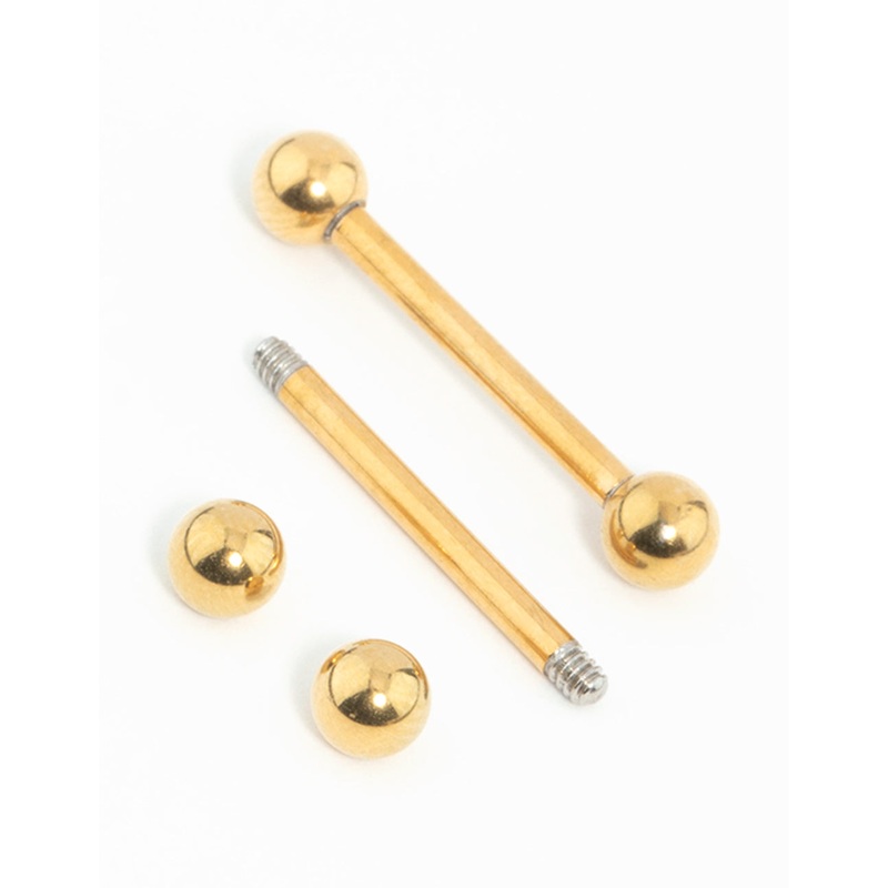 Gold Plated Surgical Steel Plain Ball Nipple Bars 2-Pack
