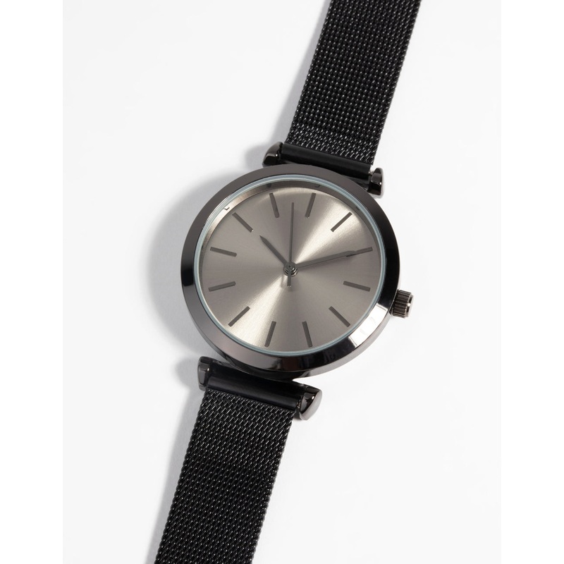 Gunmetal Round Metal Mesh Watch