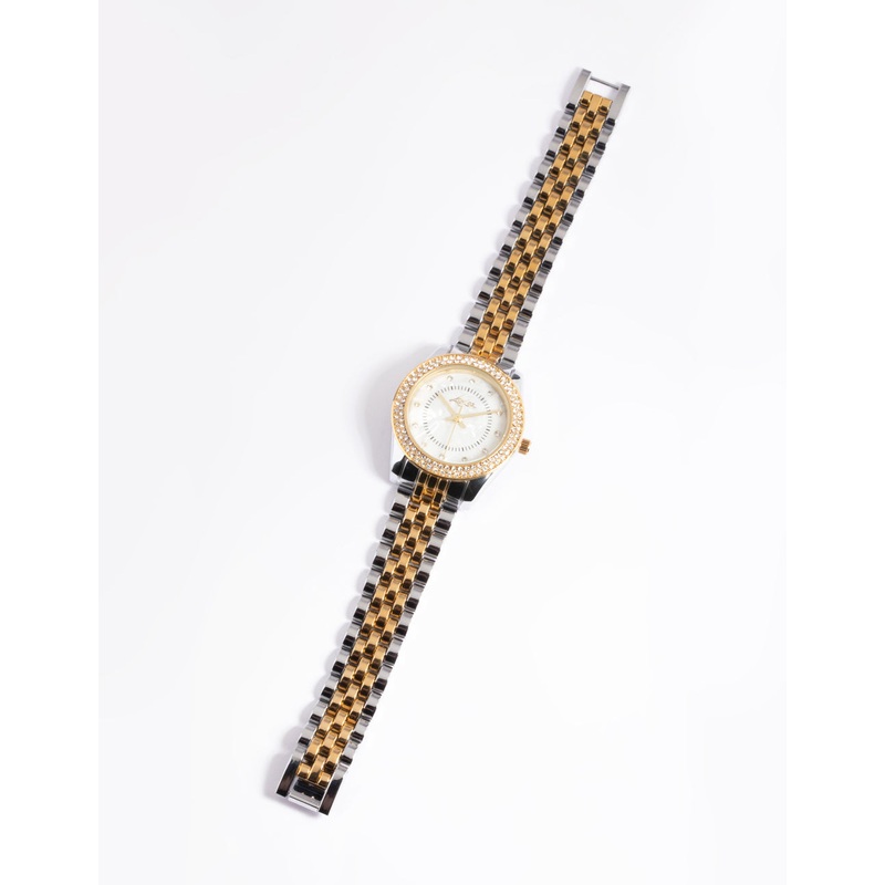 Mixed Metal Two Tone Diamante Watch