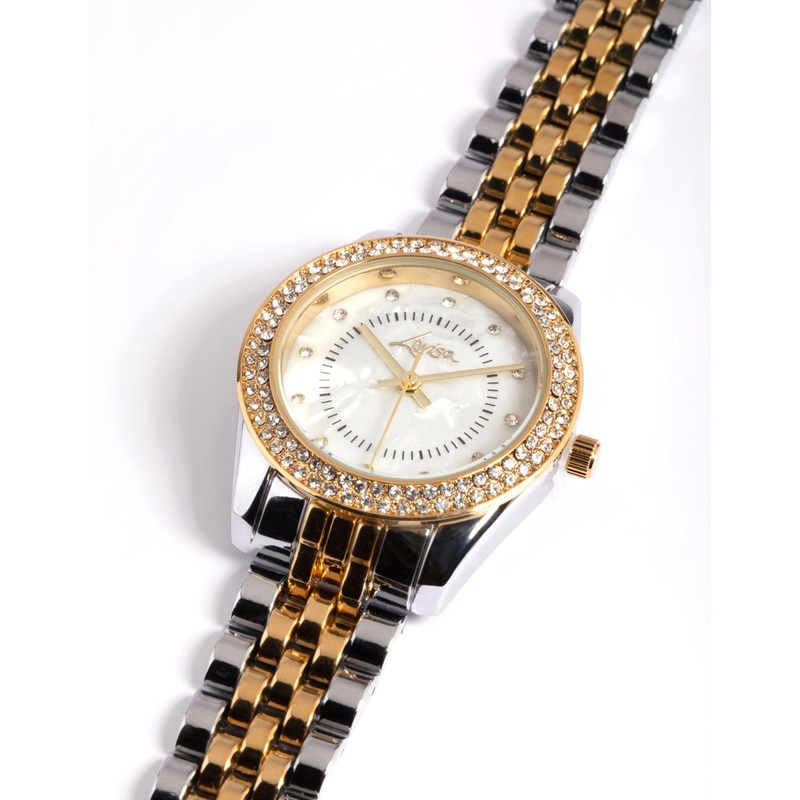 Mixed Metal Two Tone Diamante Watch