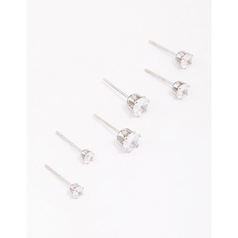 Surgical Steel Graduating Cubic Zirconia Stud Earring 3-Pack