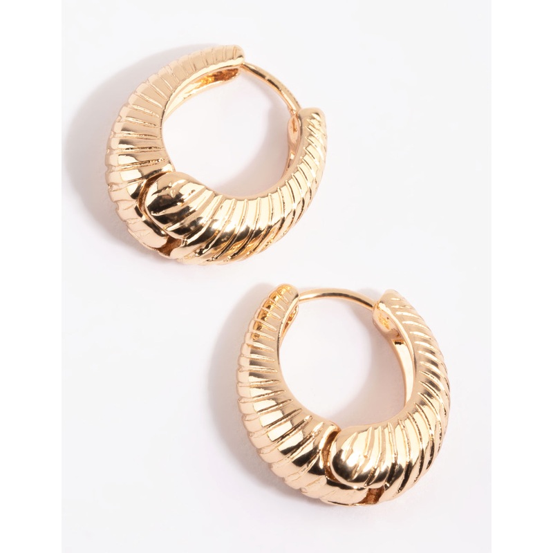 Gold Croissant Oval Huggie Hoop Earrings