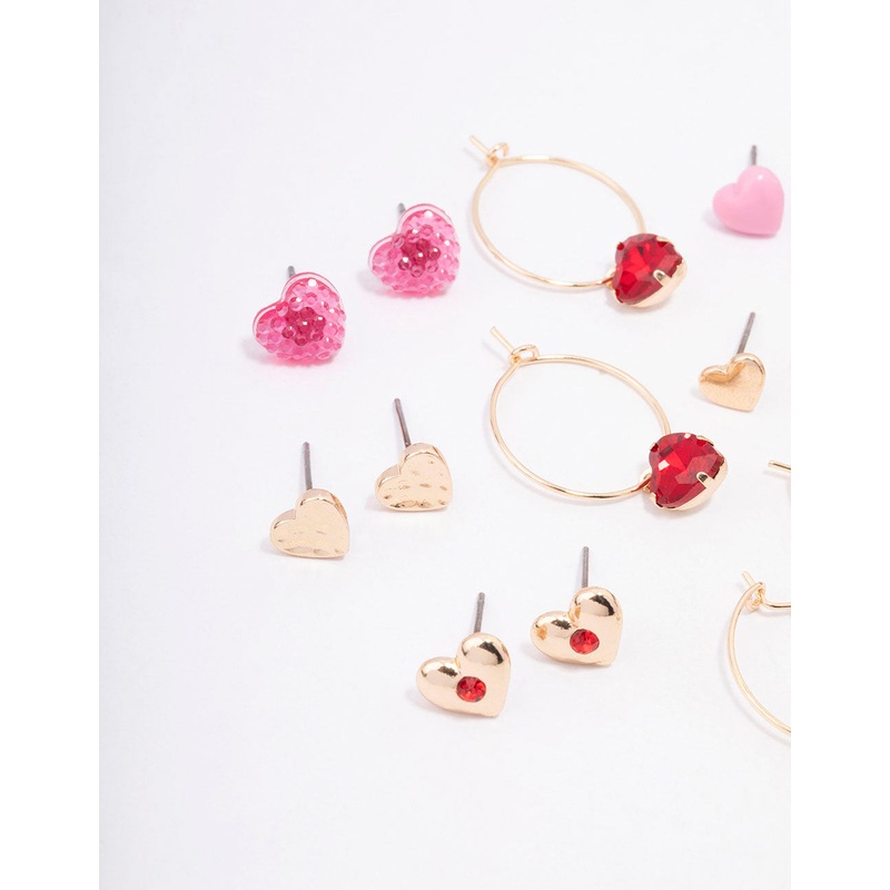 Gold Mixed Heart Earring 8-Pack