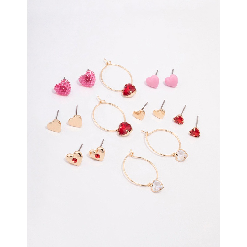 Gold Mixed Heart Earring 8-Pack