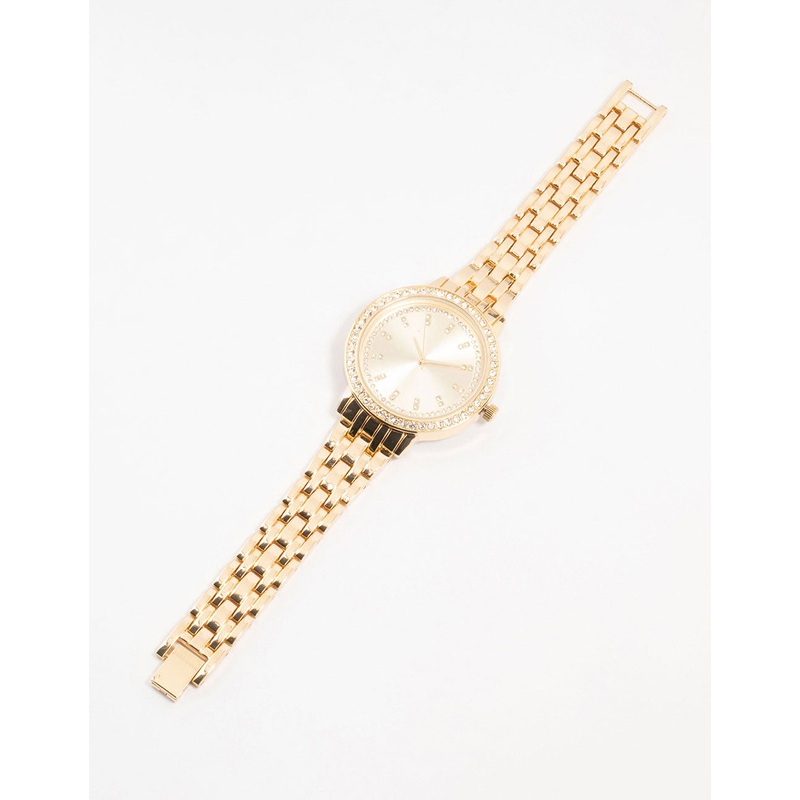 Gold Round Diamante Watch