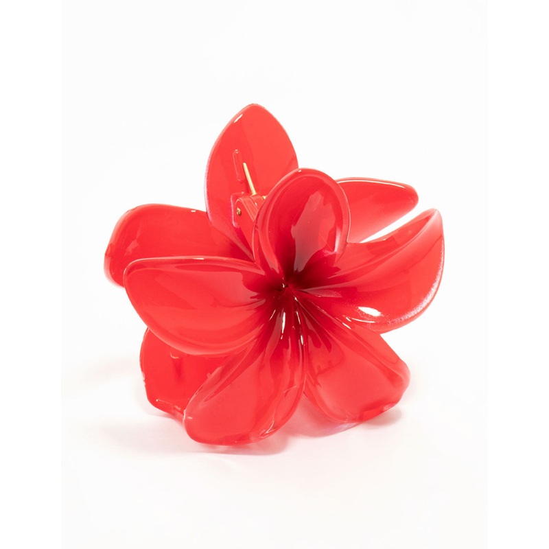 Red Frangipani Claw Clip