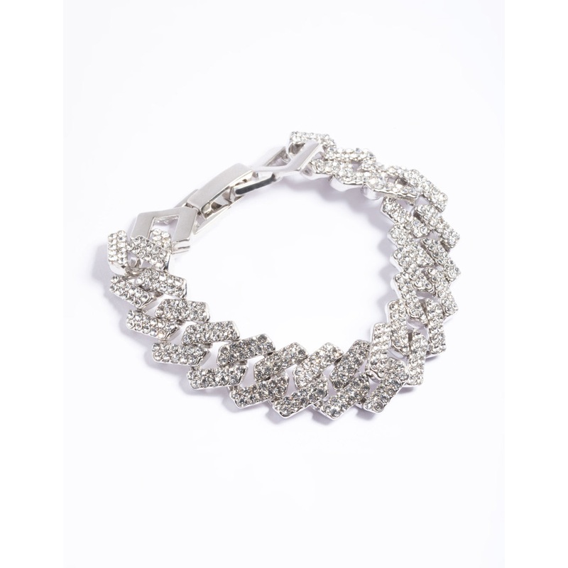 Silver Diamante Miami Chain Bracelet