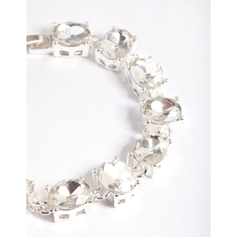 Silver Mix Facet Oval Stone Bracelet