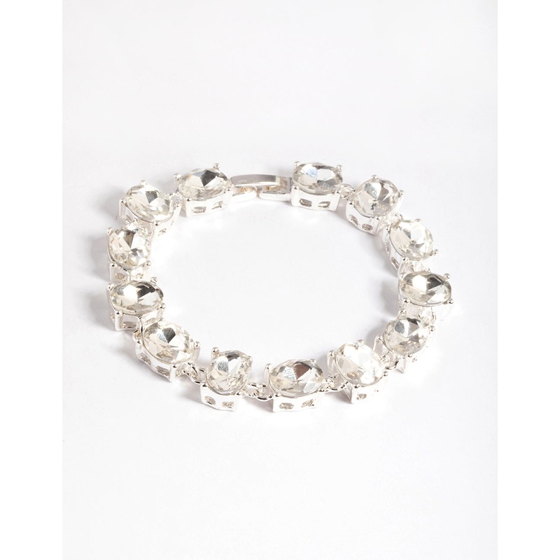 Silver Mix Facet Oval Stone Bracelet